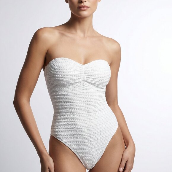 NWT $198 White Textured One-Piece Swimsuit thong back S - Picture 1 of 5